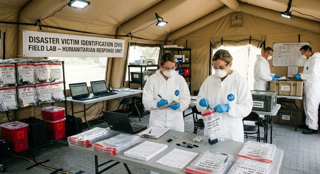 Trabajo de identificación humana en desastres por equipos forenses en campo