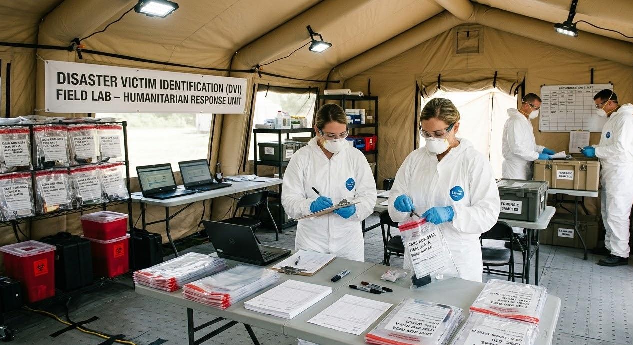 Trabajo de identificación humana en desastres por equipos forenses en campo